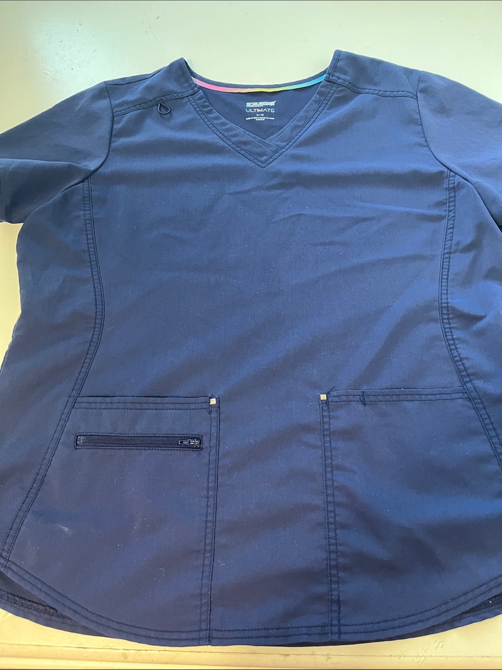 ScrubStar XL Ultimate Short Sleeve Navy Blue V Neck Double Pocket Scrub Top